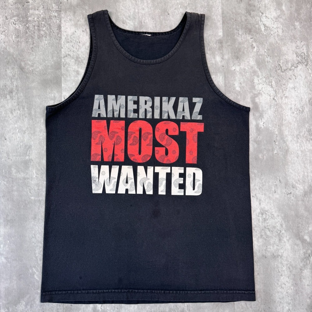 Vintage Amerikaz Most Wanted Tank Top Mens Medium Black Rap Hip Hop Tupac 2pac